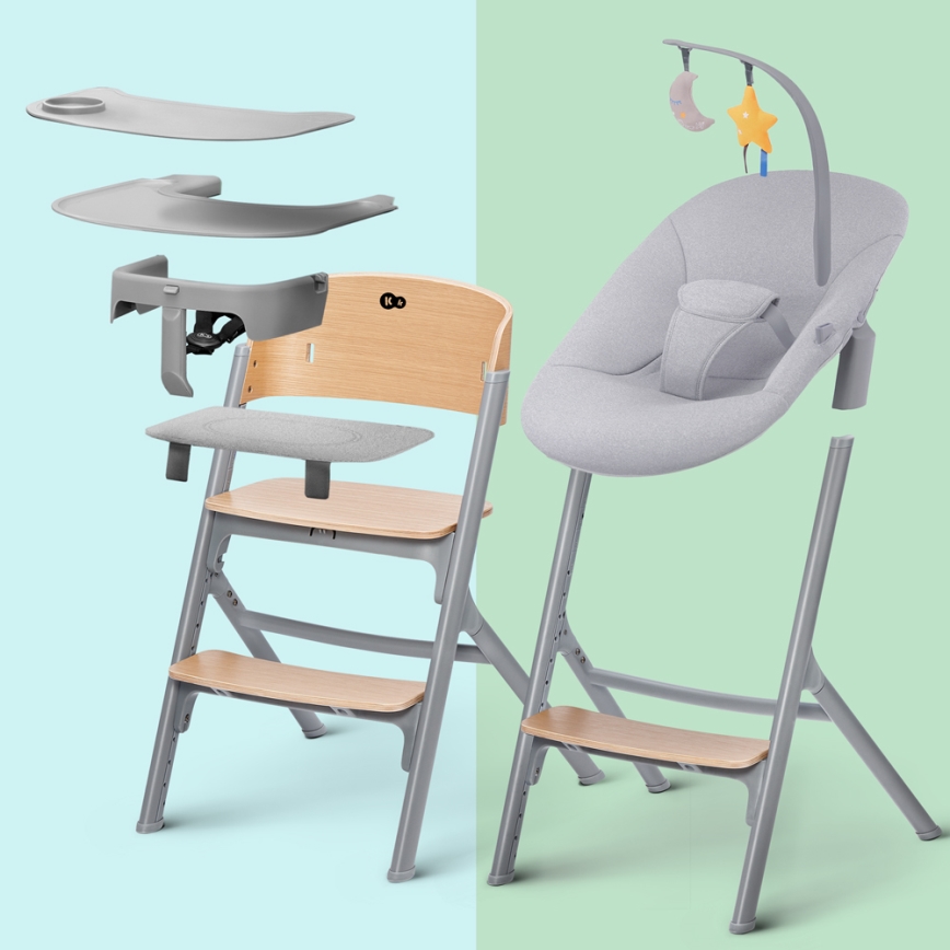 KINDERKRAFT SELECT - Gyermek etetőszék 3 az 1-ben LIVY Premium tölgy + babapihenőszék CALMEE