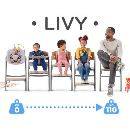KINDERKRAFT SELECT - Gyermek etetőszék 3 az 1-ben LIVY Premium tölgy + babapihenőszék CALMEE