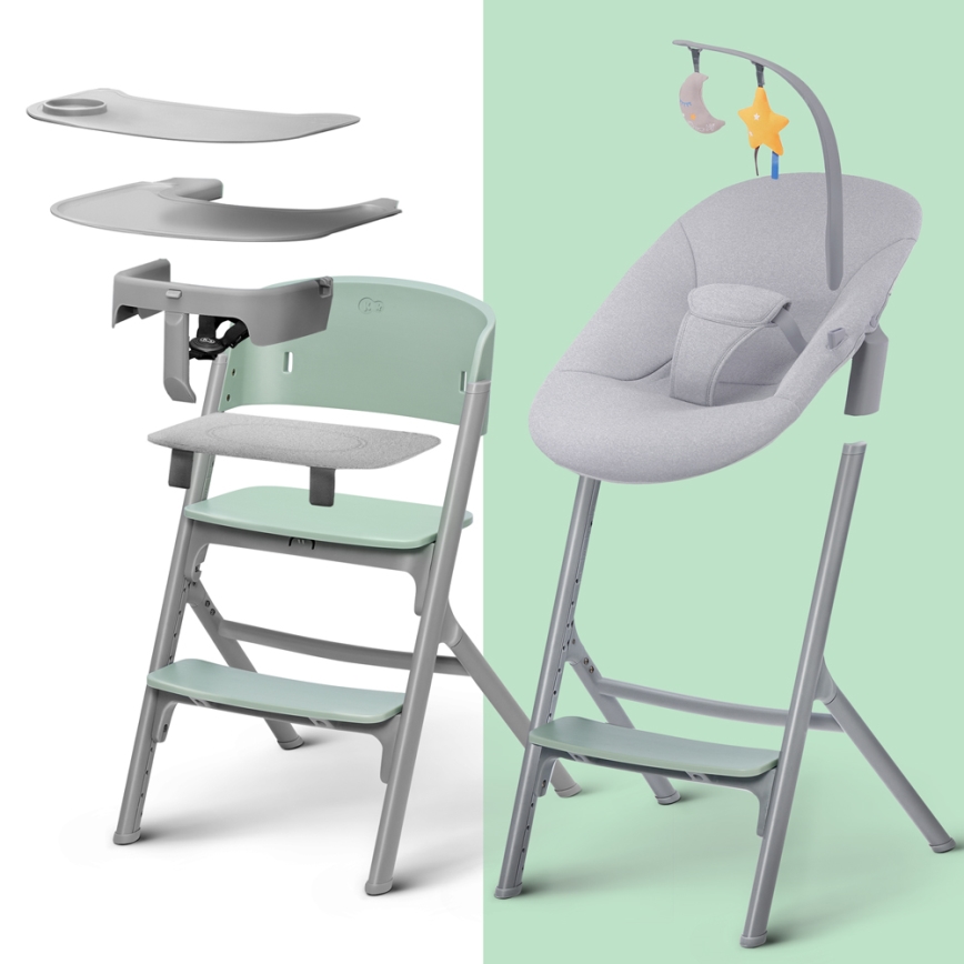 KINDERKRAFT SELECT - Gyermek étkezőszék 3in1 LIVY Premium Olive zöld + nyugágy CALMEE