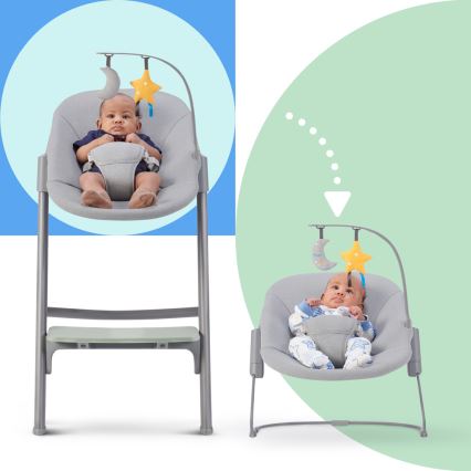 KINDERKRAFT SELECT - Gyermek étkezőszék 3in1 LIVY Premium Olive zöld + nyugágy CALMEE