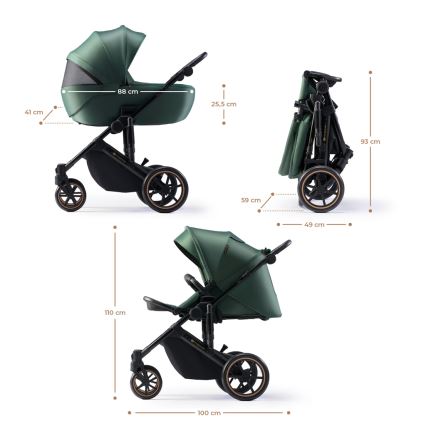 KINDERKRAFT SELECT - 3 az 1-ben PRIME 2 Premium multifunkciós babakocsi sötétzöld + autósülés