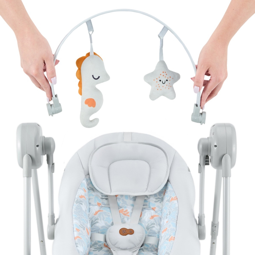 KINDERKRAFT - SWINGEE baba hinta dallal, szürke, 4xAAA/230V