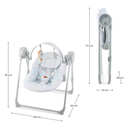 KINDERKRAFT - SWINGEE baba hinta dallal, szürke, 4xAAA/230V