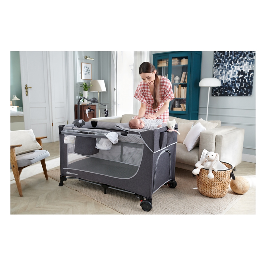 KINDERKRAFT - Utazó kiságy LEODY ezüst