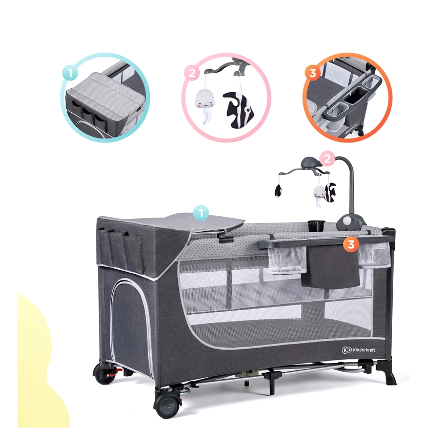 KINDERKRAFT - Utazó kiságy LEODY ezüst