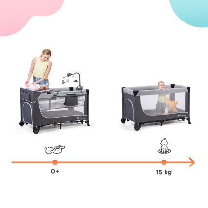 KINDERKRAFT - Utazó kiságy LEODY ezüst