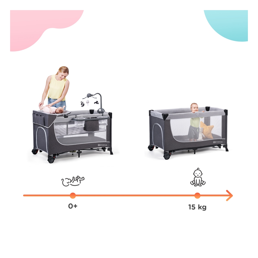 KINDERKRAFT - Utazó kiságy LEODY ezüst