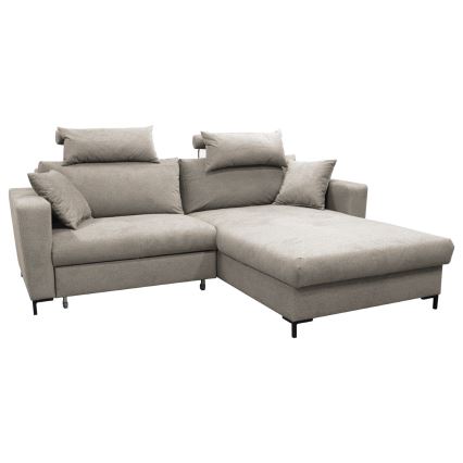 Kinyitható L alakú sarokkanapé tárolóval HORTA, jobbos kivitel, szürke