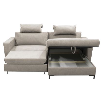 Kinyitható L alakú sarokkanapé tárolóval HORTA, jobbos kivitel, szürke