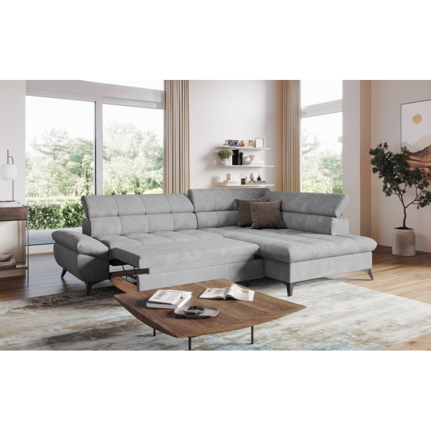 Kinyitható sarokkanapé L-alakban MARANO jobb oldali szürke