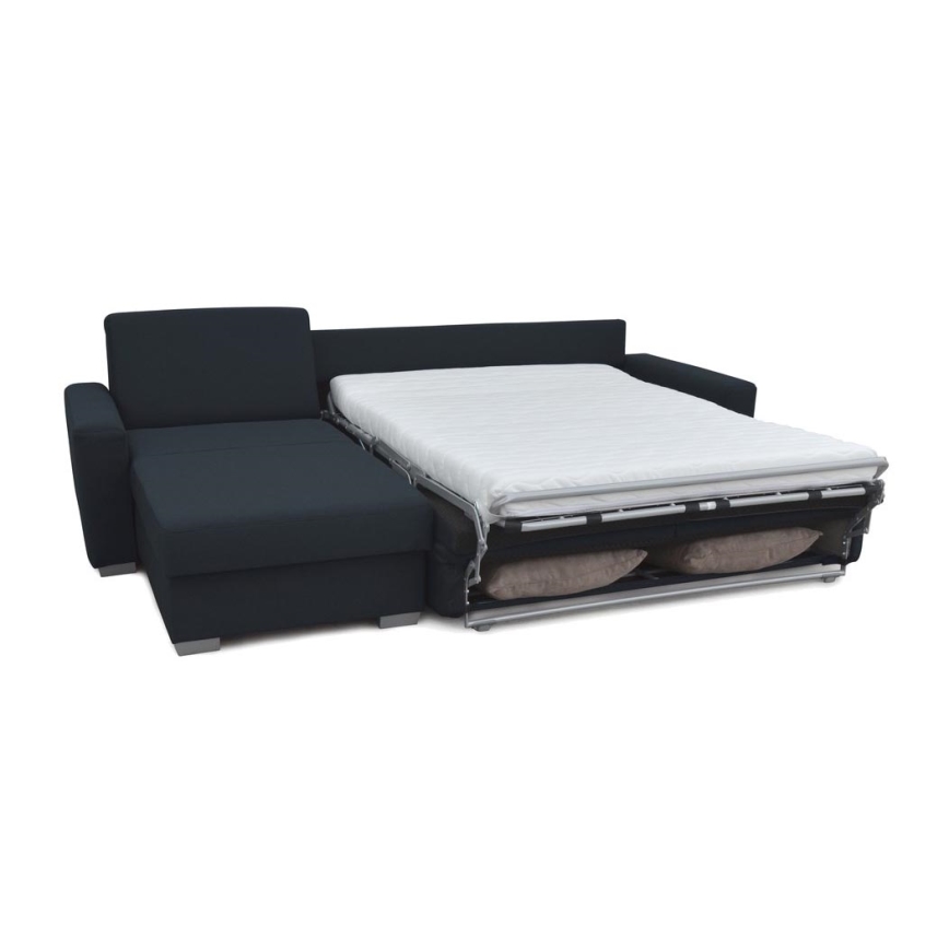 Kinyitható sarokkanapé mindennapi alváshoz, tárolóhellyel, balos L alakú, LEKA, kék