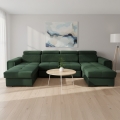 Kinyitható U-alakú sarokkanapé tárolóhellyel SALVADA zöld