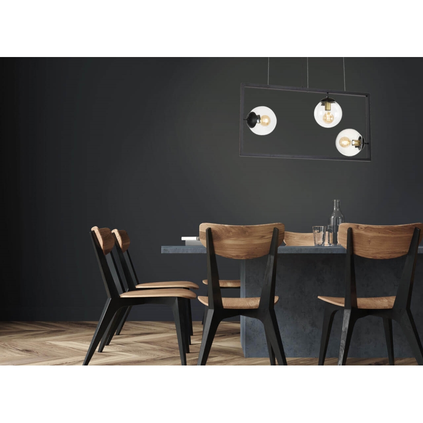 Csillár zsinóron REY 3xE27/7W/230V fekete