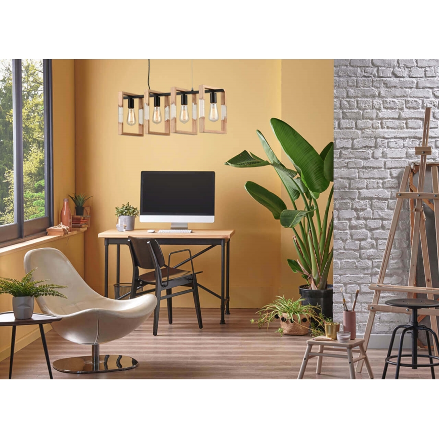 Csillár zsinóron SERIES 4xE27/11W/230V fa/fekete
