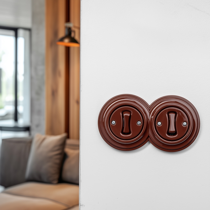 Kliklap - Dupla retro egypólusú kapcsoló 1-es kerettel, barna