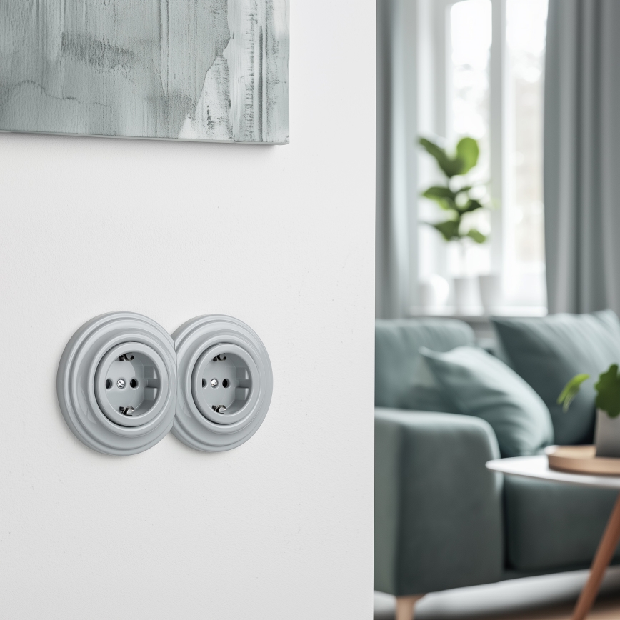 Kliklap - Dupla retro fali dugalj kerettel SCHUKO 230V szürke