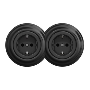 Kliklap - Dupla retro fali dugaljzat kerettel, SCHUKO, 230V, fekete