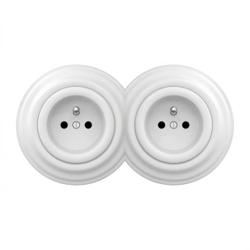 Kliklap - Dupla retro fali konnektor kerettel 230V hófehér