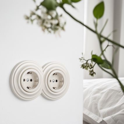 Kliklap - Dupla retro fali konnektor kerettel SCHUKO 230V/16A bézs