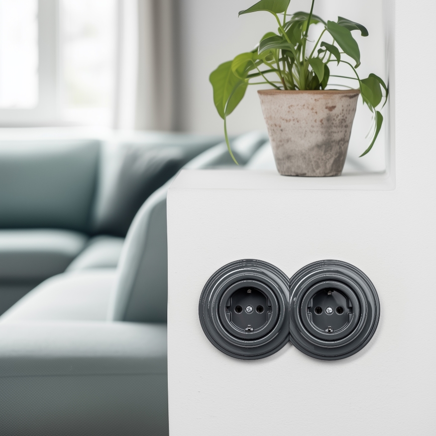 Kliklap - Dupla retro fali konnektor kerettel SCHUKO 230V antracit