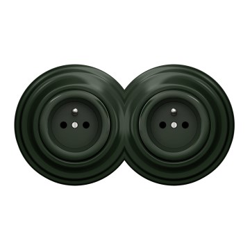 Kliklap - Dupla retro háztartási fali aljzat kerettel 230V zöld