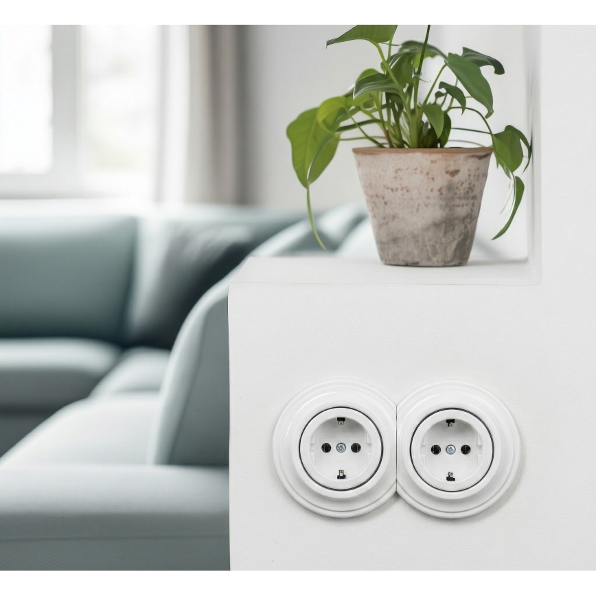 Kliklap - Dupla retro lakossági Schuko dugalj kerettel 230V hófehér