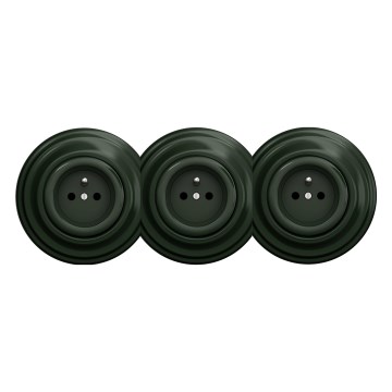 Kliklap - Háromaljzatos háztartási retro fali konnektor kerettel, 230 V, zöld