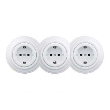 Kliklap - Háromaljzatos retro fali konnektor kerettel SCHUKO 230V hófehér