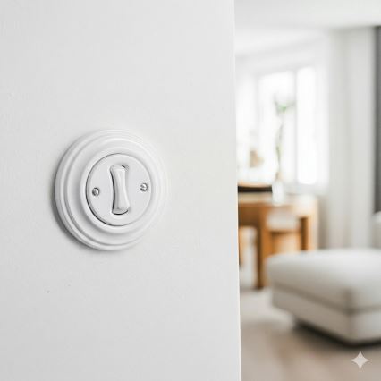 Kliklap - hófehér retro gomb kerettel