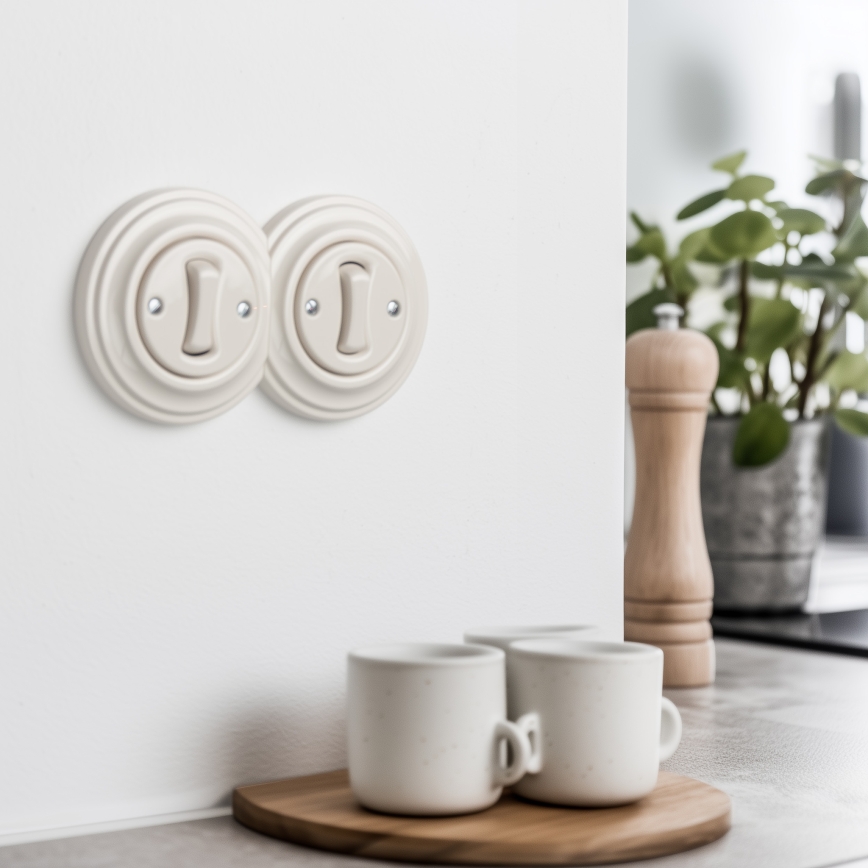 Kliklap - Kettős retro egypólusú kapcsoló 1-es kerettel bézs