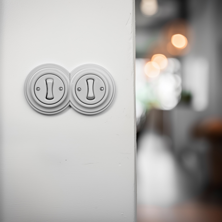 Kliklap - Kettős retro egypólusú kapcsoló, 1. számú kerettel, kerámiafehér