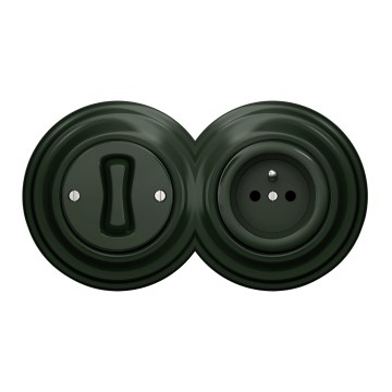 Kliklap - Retro 1-es egypólusú kapcsoló és 230 V aljzat kerettel, zöld