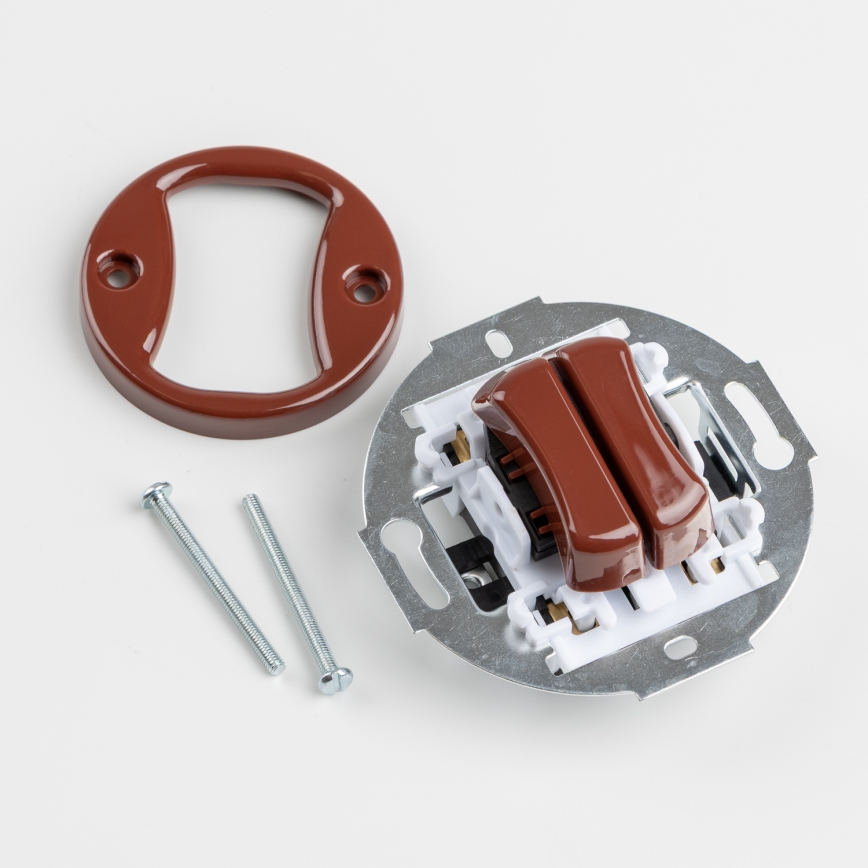 Kliklap - Retro dupla lépcsőházi kapcsoló, 6+6-os kerettel, barna