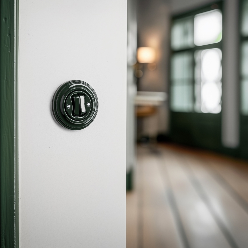 Kliklap - Retro dupla lépcsőházi kapcsoló 6+6-os kerettel, zöld