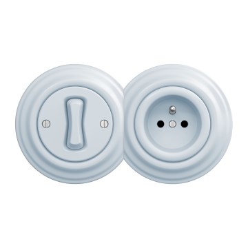 Kliklap - Retro egypólusú, 1-es kapcsoló és 230 V konnektor kerettel, kék