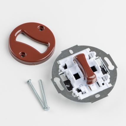 Kliklap - Retro egypólusú 1-es kapcsoló és 230V konnektor kerettel, barna