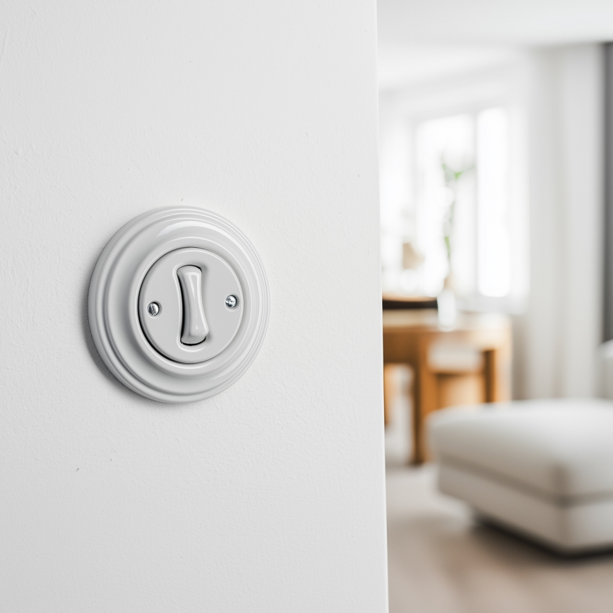 Kliklap - Retro egypólusú kapcsoló kerettel, 1-es, kerámia fehér