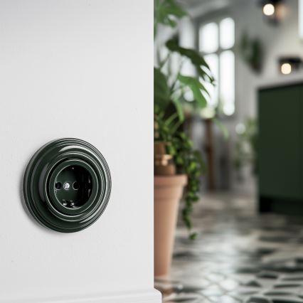 Kliklap - Retro háztartási SCHUKO aljzat kerettel 230V/16A, zöld