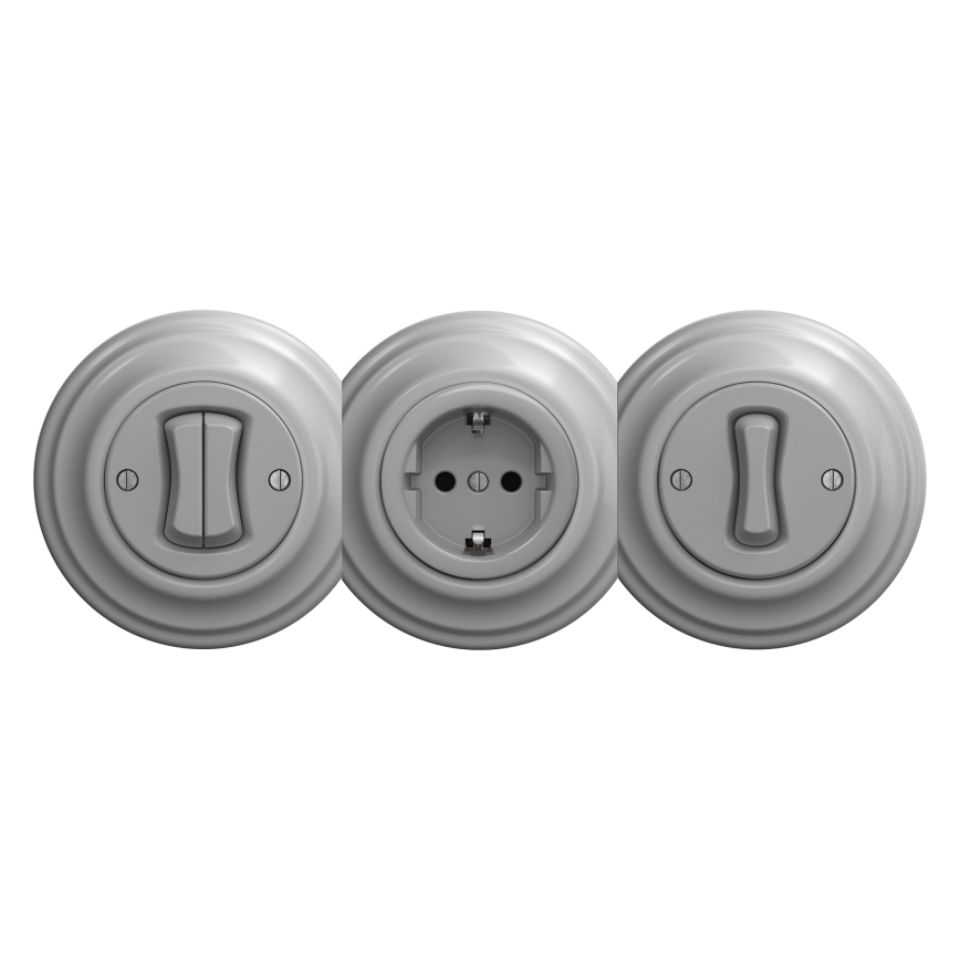 Kliklap - Retro keret nélküli háztartási SCHUKO aljzat 230V/16A, szürke