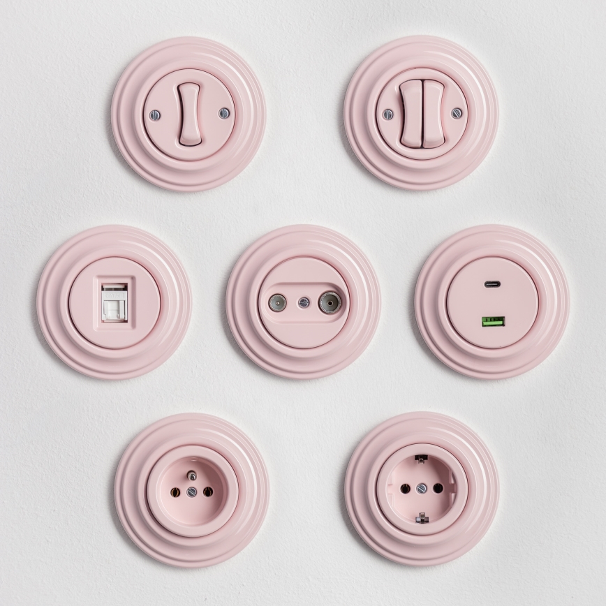 Kliklap - Retro kettős kapcsoló kerettel, antik rózsaszín