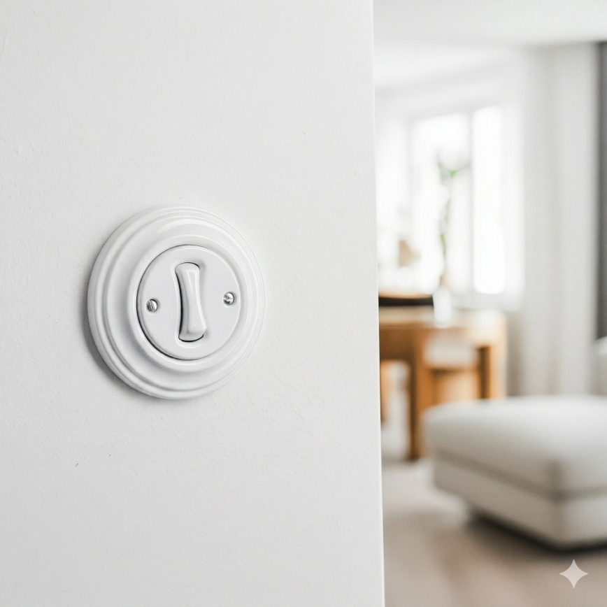 Kliklap - Retro lépcsőházi kapcsoló 6-os kerettel, hófehér