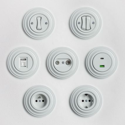 Kliklap - Retro soros kapcsoló 5-ös kerettel, kerámia fehér