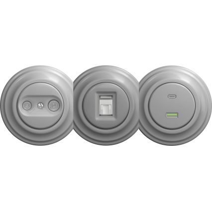 Kliklap - Retro végzáró TV+R aljzat keret nélkül, szürke