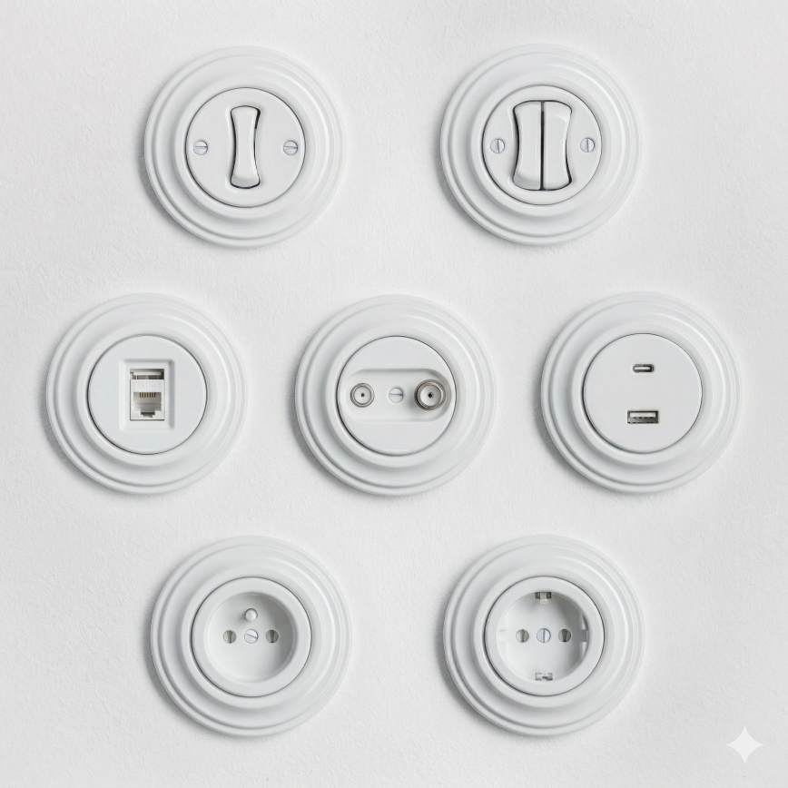 Kliklap - Retro USB aljzat A+C, hófehér kerettel