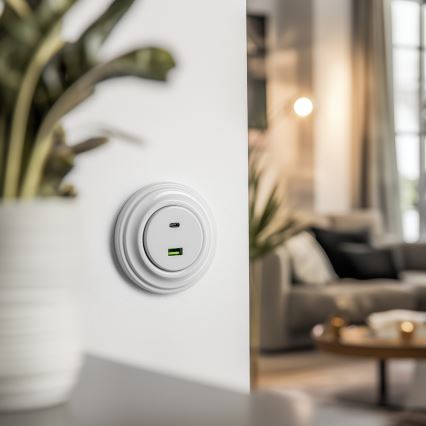 Kliklap - Retro USB aljzat A+C, kerámia kerettel, fehér