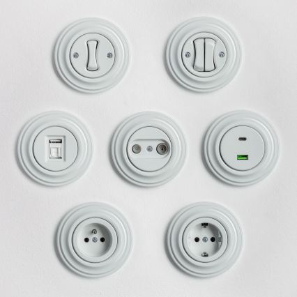 Kliklap - Retro USB aljzat A+C, kerámia kerettel, fehér