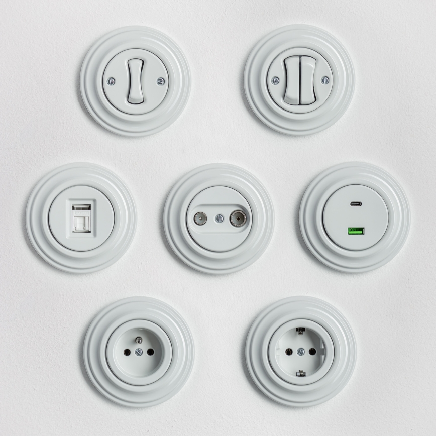 Kliklap - Retro USB aljzat A+C, kerámia kerettel, fehér