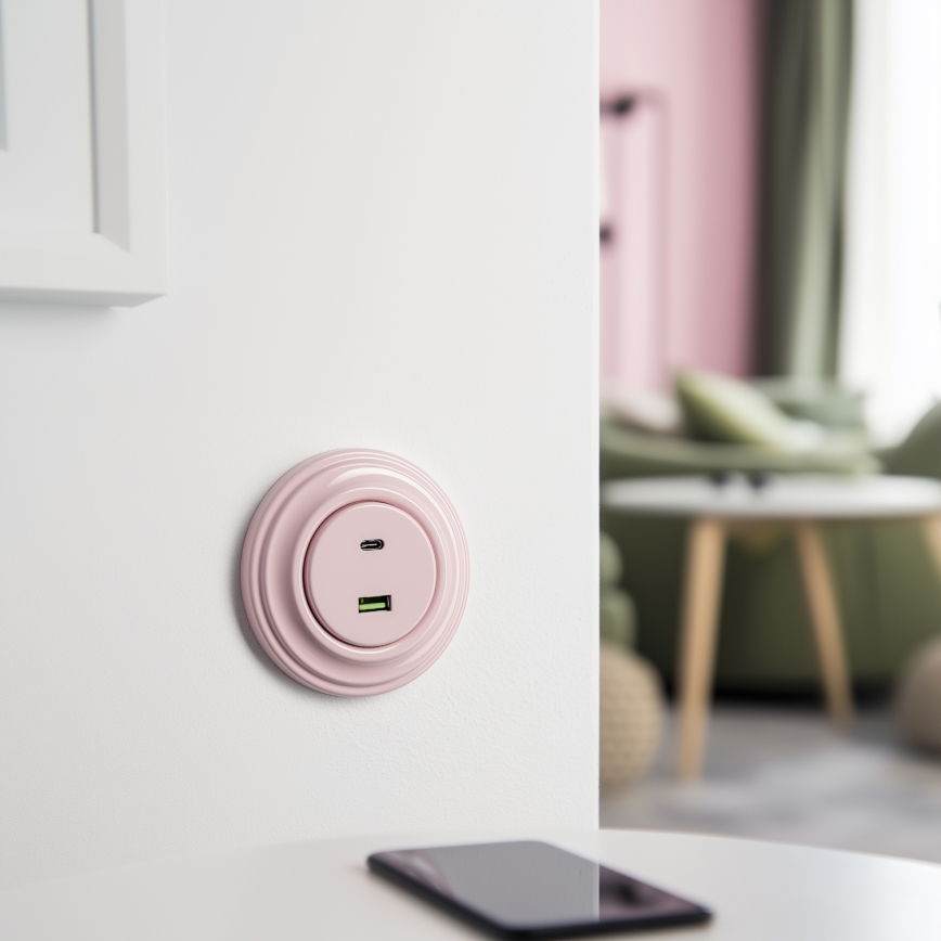 Kliklap - Retro USB aljzat A+C kerettel, antik rózsaszín
