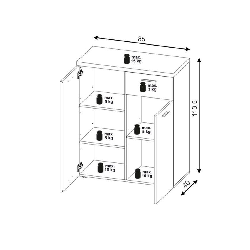 Komód BRUNO sonoma tölgy/fehér