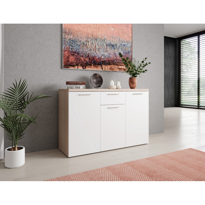 Komód BRUNO sonoma tölgy/fehér